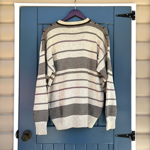 Vintage Gant Sweater Hand Framed Golf Striped Tan Grandpa 100% Cotton Men Size L - Picture 2 of 7